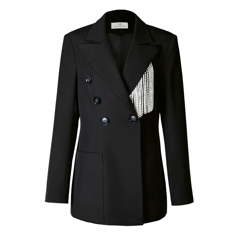 

2020 New Autumn Runway Designer Fashion Women Coat Tassel Suit Jacket Blazer Female Casual Streetwear Black Ladies Coats