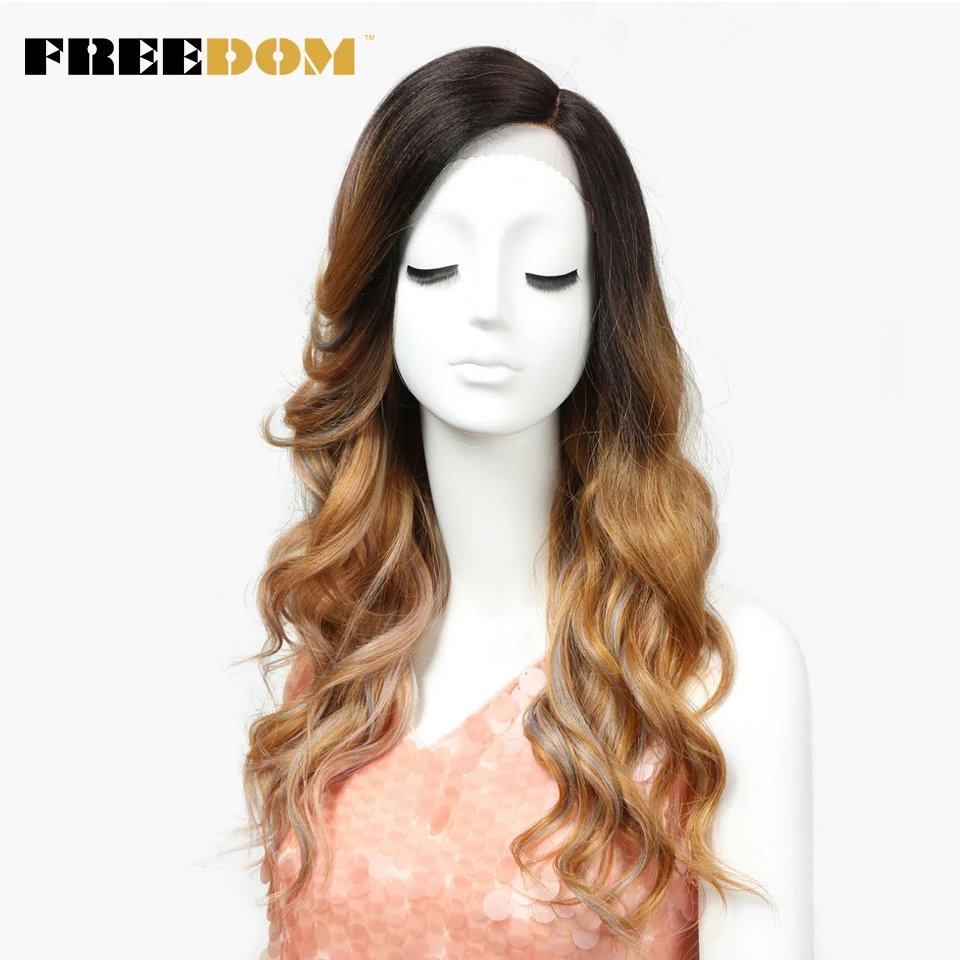 

FREEDOM Synthetic Lace Wigs For Black Women T Part Ombre Blonde Wig 22 Inch Long Wavy Wigs Side Part 3 Colors Free Shipping