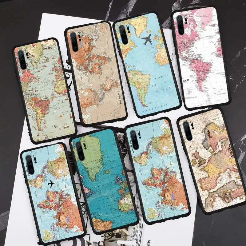 

world map phone case for Huawei honor Mate P 9 10 20 30 40 Pro 10i 7 8 a x Lite nova 5t cover funda coque