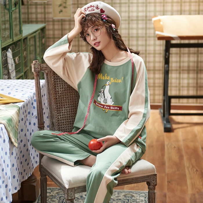 Женский пижамный комплект WAVMIT свободный из хлопка с длинными рукавами на