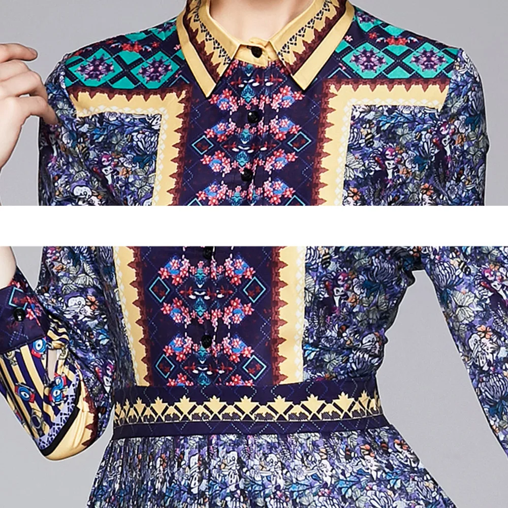 

Banulin 2020 Fashion Designer Runway Classical Maxi Dress Spring Women Long sleeve Chic Floral Print Pleated Exotic Long Dress