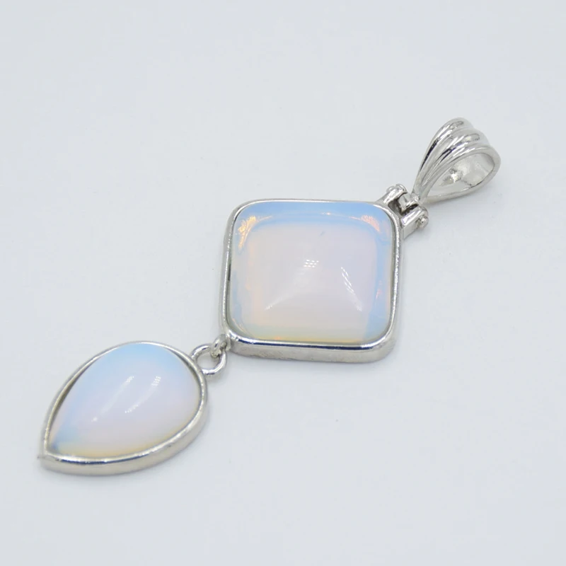 New Water Drop Square Shape Natural Stone Pendant Pink Crystal Quartz Lapis Geometric Pendants for Necklaces Women Men Jewelry | Украшения