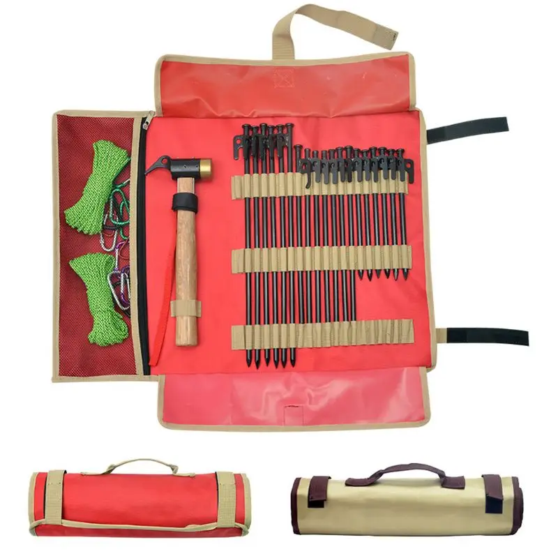 

Outdoor Camping Tent Peg Nail Storage Bag Tent Hammer Wind Rope Portable Folding Tote Bag Tool Organizer Storage Bag Oxford