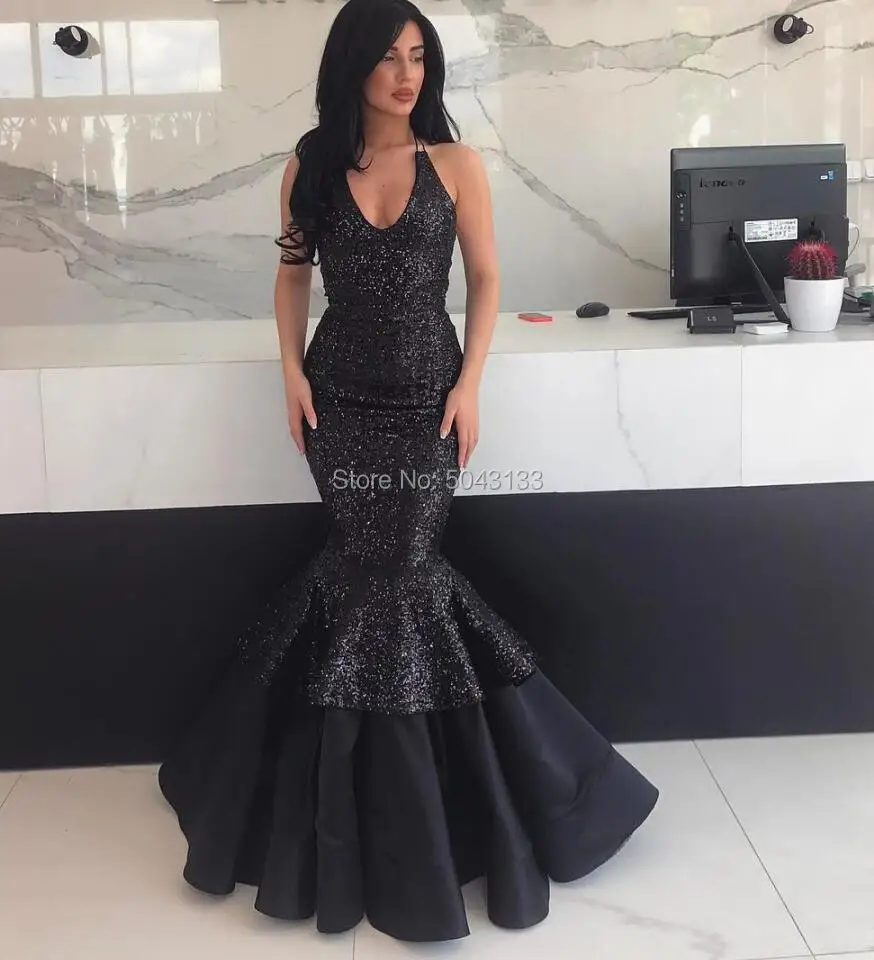 Unique Sequin & Satin Mermaid Prom Dresses 2020 Black Formal Evening Gown with Ruffle Skirt Off Shoulder Corset Back Party Dress | Свадьбы