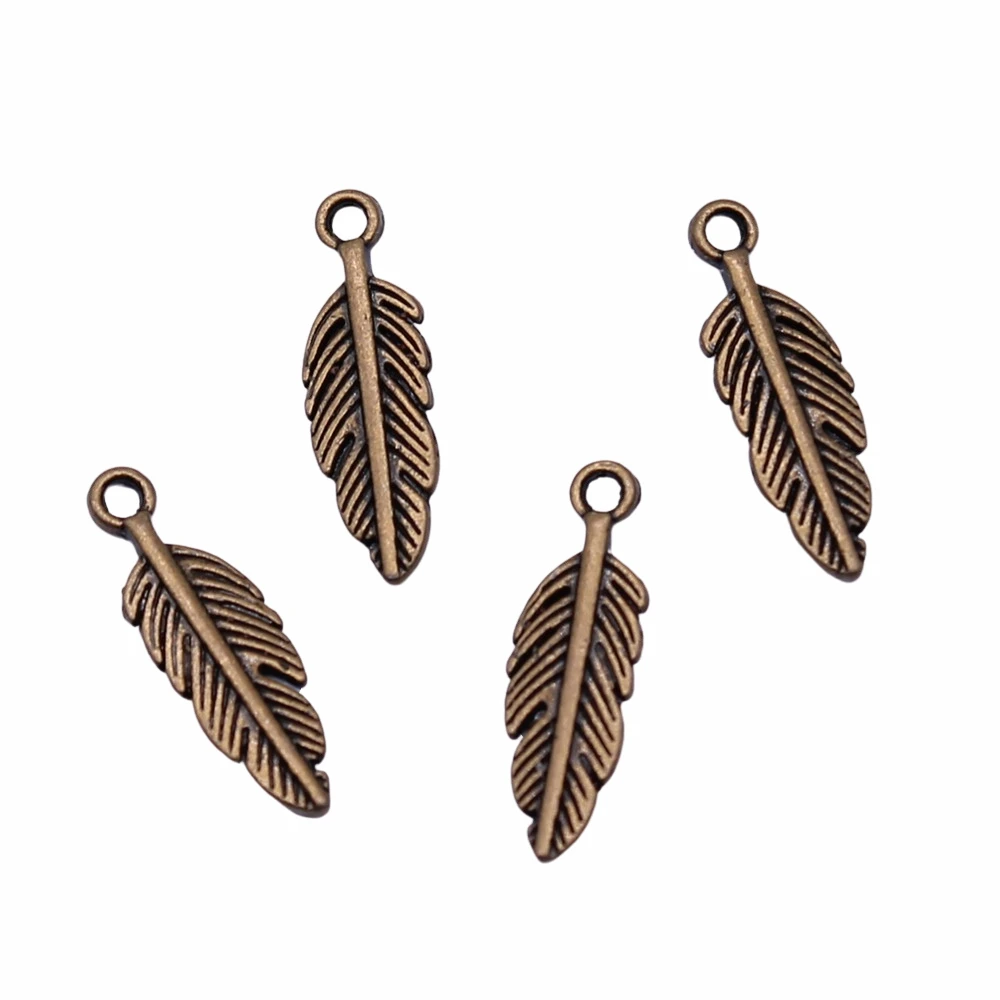 

40Pcs 15x5mm Feather Charms For Jewelry Making Hand Made Jewelry Accessories Antique Bronze Color Alloy Charms