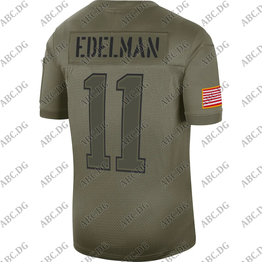 

Customized Stitch American Football Jersey Men New England Julian Edelman Olive 2019 Salute to Service Limited Jersey
