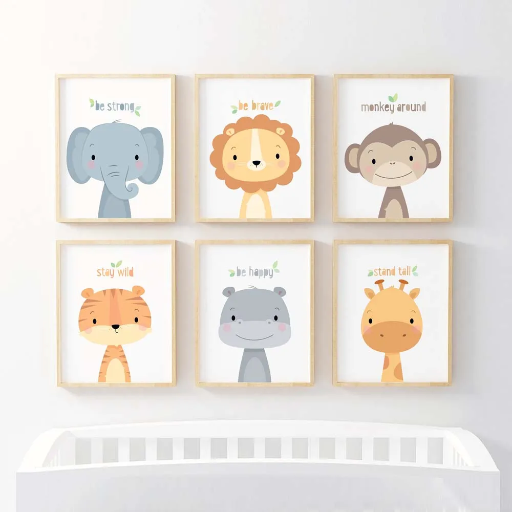 Сафари принт для детской джунгли ребенка Животные живопись на холсте Плакаты