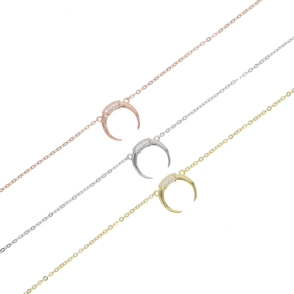 Новый 925 Серебро cz ожерелье с подвеской в виде полумесяца серебро/золото Цвет