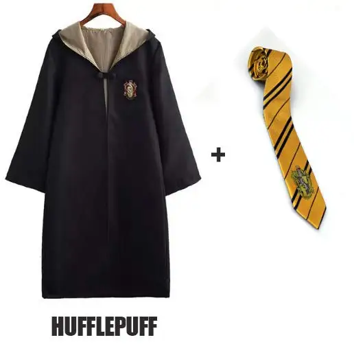 Ravenclaw косплей на Гриффиндор Hufflepuff костюм Слизерин Поттер халат плащ с галстуком шарф Поттер Костюм - Цвет: Hufflepuff and Tie 1