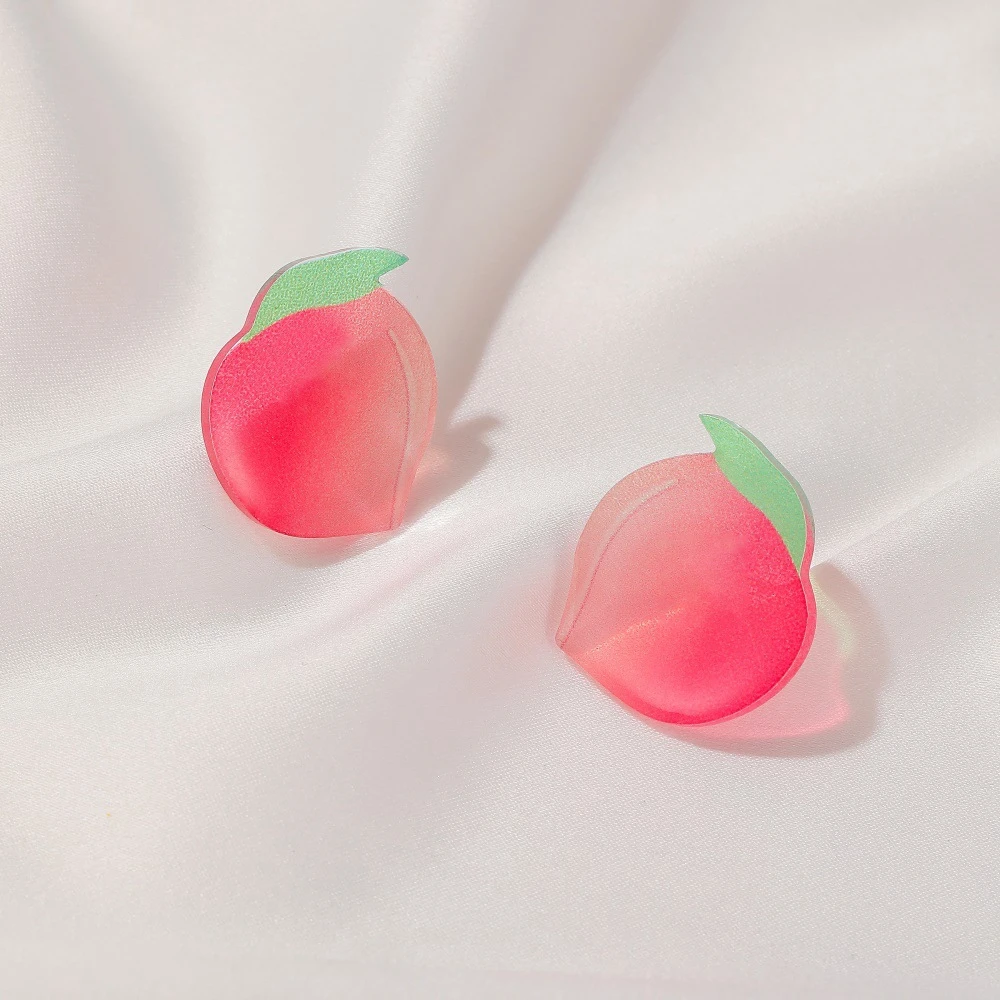 

Sweet Refreshing Acrylic Cute Pink Peach Stud Ear Girl Fruit Earrings Hook Summer New Jewelry Women