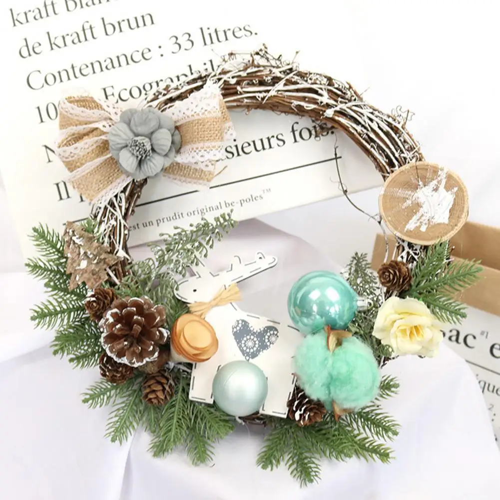 

Handmade Premium Xmas Wreath with Rattan Pine Cone Cotton Natural Christmas Door Wreath Delicate for Living Room