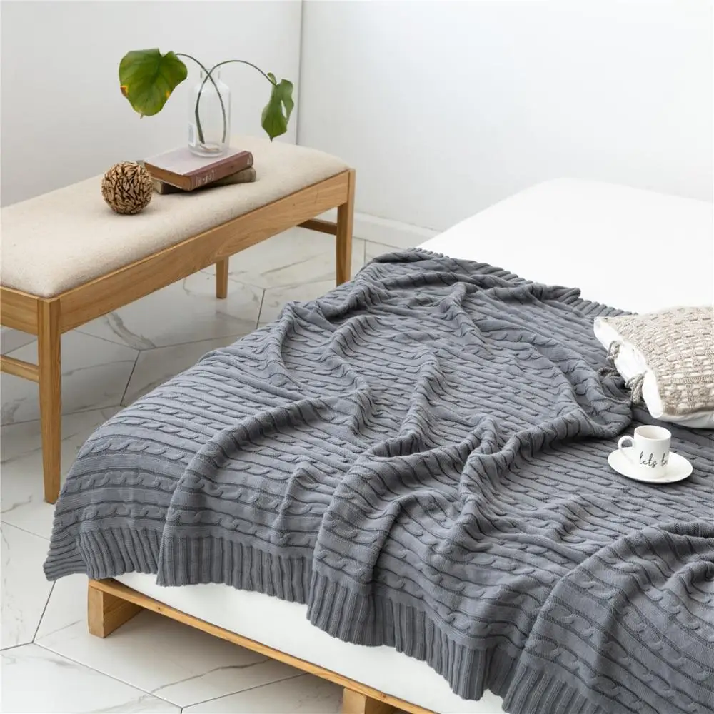 

LISM Cotton Twist Knitted Blanket Warm and Breathable Office Shawl Thicken Sofa Cover Blanket