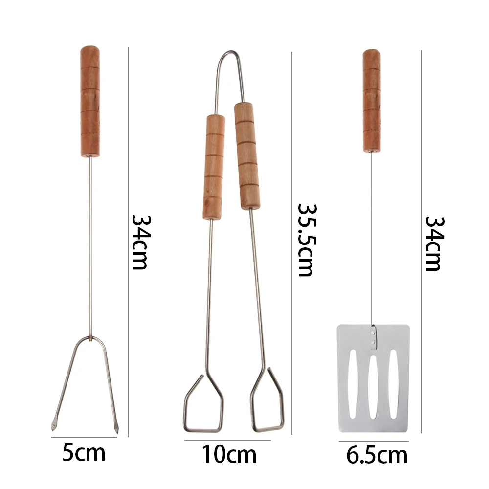 3 шт./компл. наружная барбекю деревянная ручка инструмента нержавеющая сталь