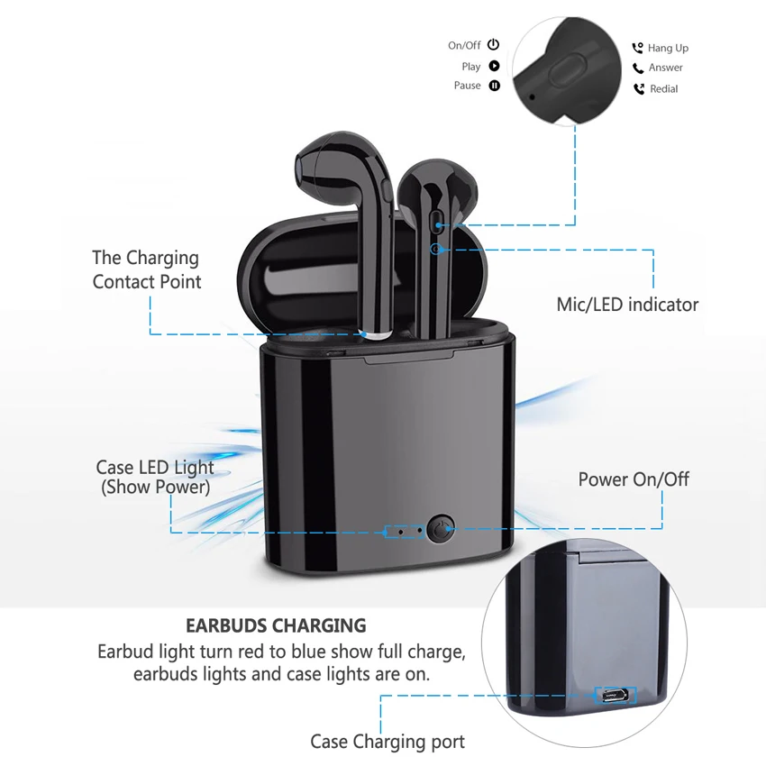 i7s tws bluetooth earphones mini wireless earbuds with charging box i7 sport handsfree in ear cordless headset for xiaomi phone free global shipping