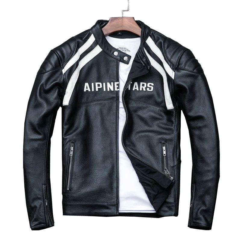 suit Men's racing professional Motorcycle letters stand collar cow biaker jacket men moto leather coat Protective gear | Мужская