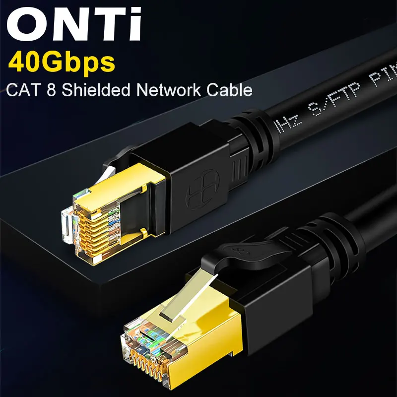 ONTi CAT8 Ethernet Cable 40Gbps 2000MHz S/FTP Cat 8 RJ45 Network Lan Patch Cord for Router Pc Ps4 Tv Laptop RJ45 Cable
