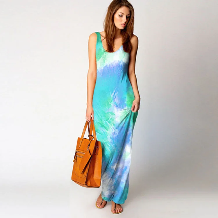

Hot Sale 2021 New Women's Wear Slim Tie Dye Sexy Round Neck Sleeveless Suspender Vest Jumpsuit Long Skirt Women's Clothing