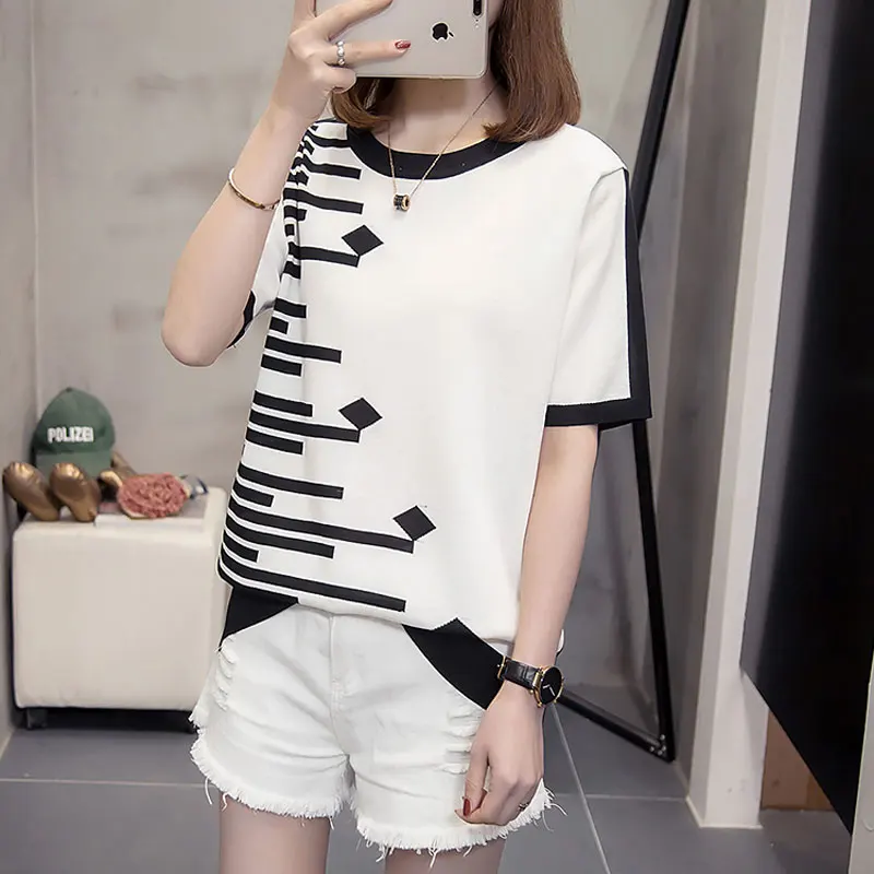 Женская футболка с коротким рукавом Ins летняя свободная средней длины