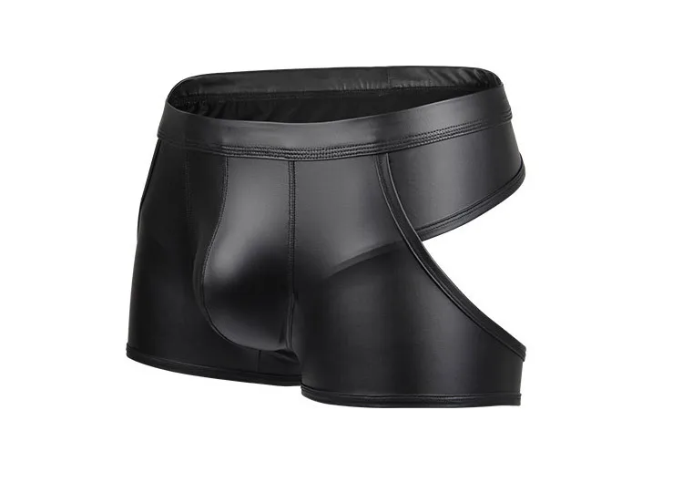 

Imitation leather mens sexy patent leather underwear hollow stage nightclub boxer gay sexy panties backless tanga hombre
