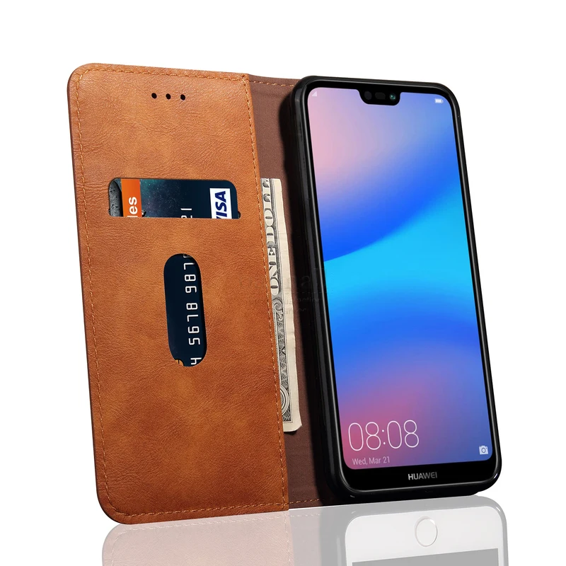 Роскошный тонкий кожаный чехол книжка в стиле ретро для Huawei P20 lite кошелек с