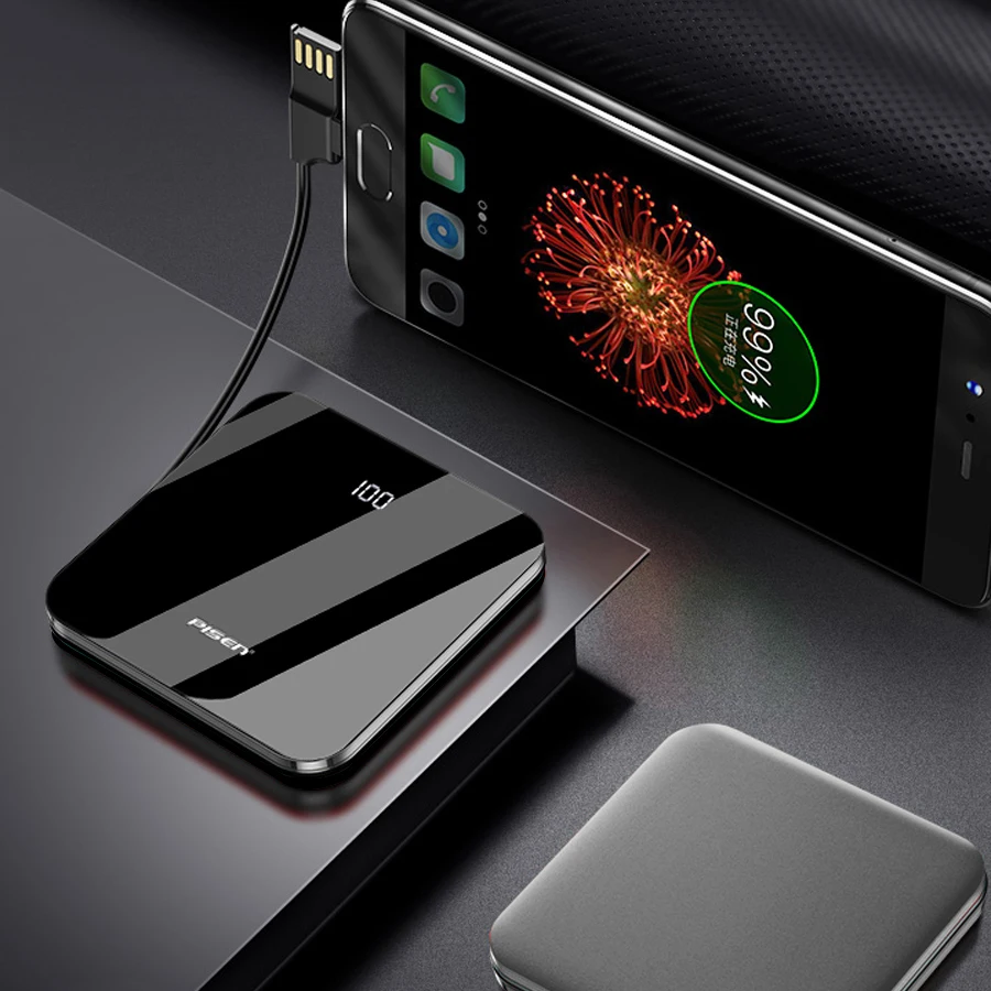 black PISEN, мини внешний аккумулятор, 10000 мА/ч, портативная зарядка, USB внешний аккумулятор, запасная батарея для iPhone, повербанк, 10000 мА/ч - Цвет: black