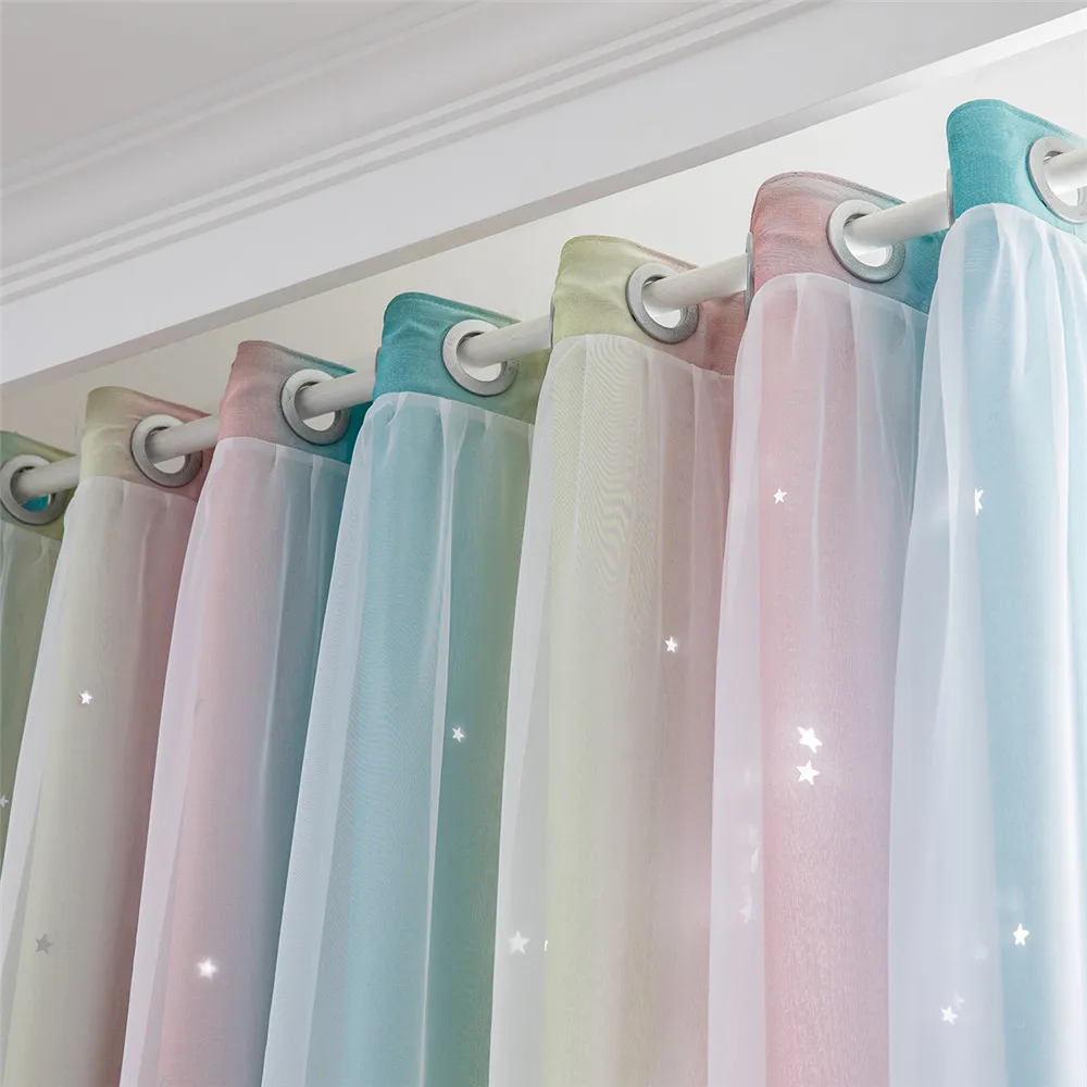 Shiny Star Blackout Curtains for Bedroom Kids Girls Living Room Pink Colorful Double Gradient Window Home Decor Drape | Дом и сад