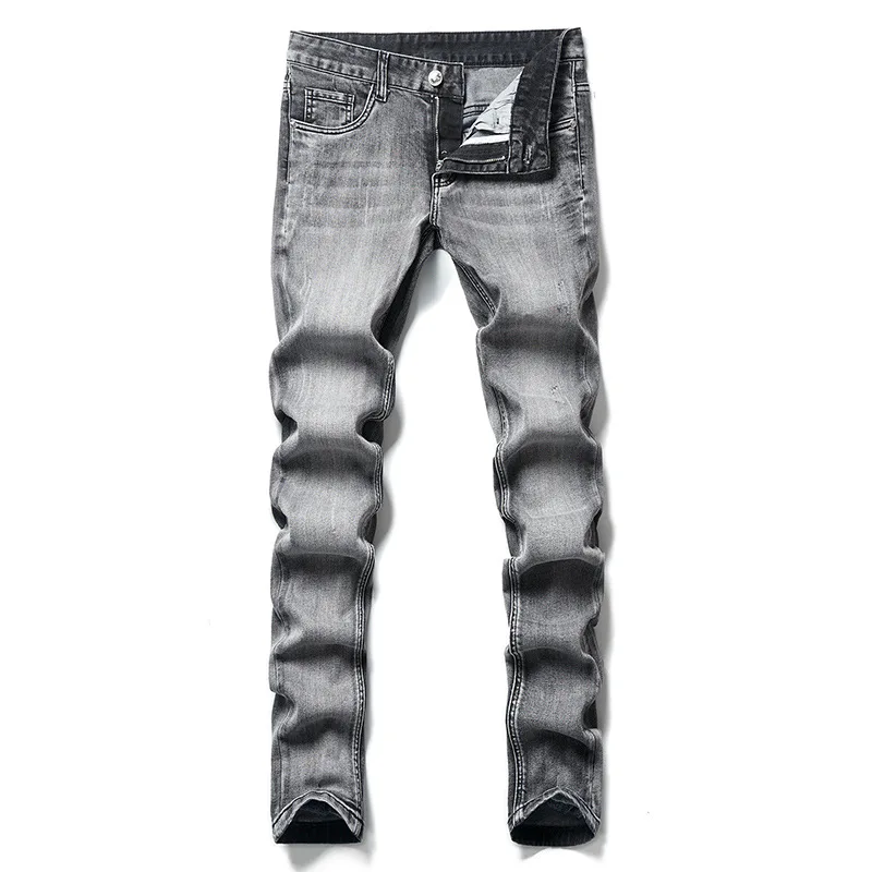

Luren Summer New European Brand Men's Bee Jeans Stretch Casual Slim Fit Smoky Gray Spring