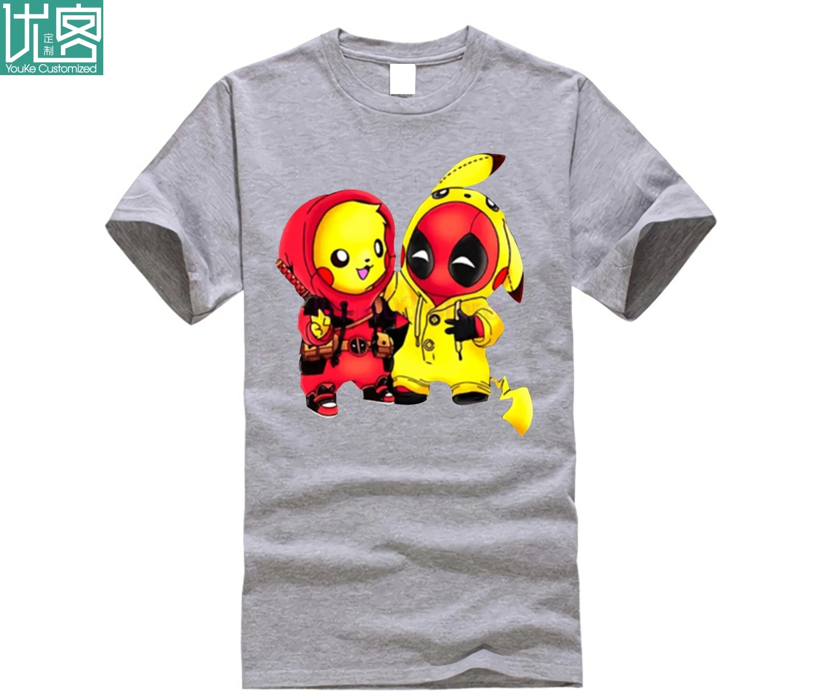 Мужская хлопковая футболка с коротким рукавом летняя принтом Pika Chu Deadpool 2019 -