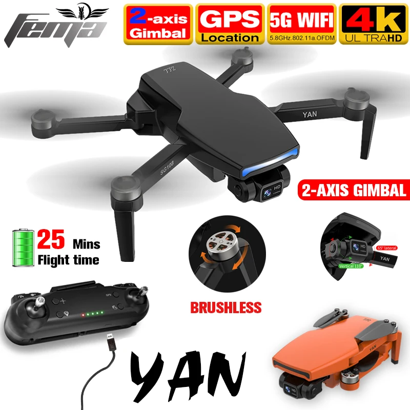 Квадрокоптер FEMA SG108 pro 2 осевой карданный HD 4K 1 км GPS Wi Fi FPV|Радиоуправляемые