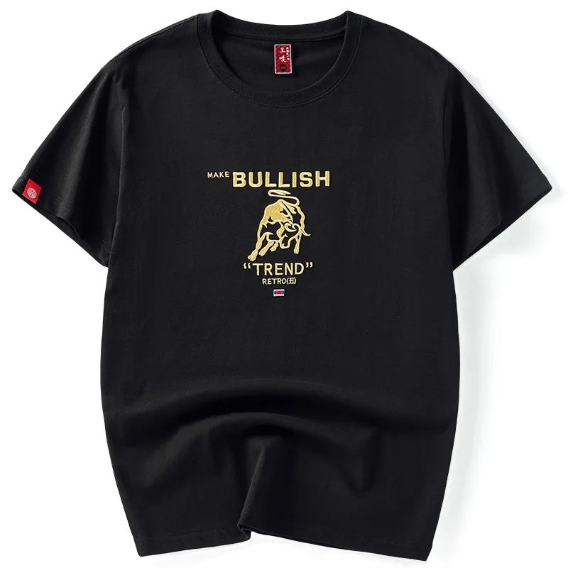 

Wimilous Men's T-shirt Chinese Fashion Chinese Styles Embroidered Short-Sleeve Trendy Baggy Fashion Summer Tops
