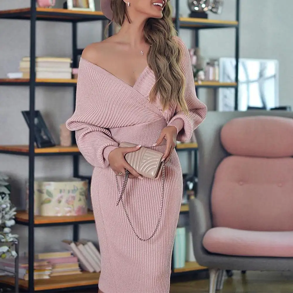 Женский трикотажный Костюм двойка элегантный розовый свитер с рукавами летучая