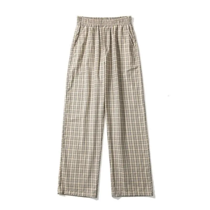 

Spring Summer Plaid Pants Men's Fashion Retro Casual Pants Men Streetwear Korean Loose Straight Wide-leg Pants Mens Trousers
