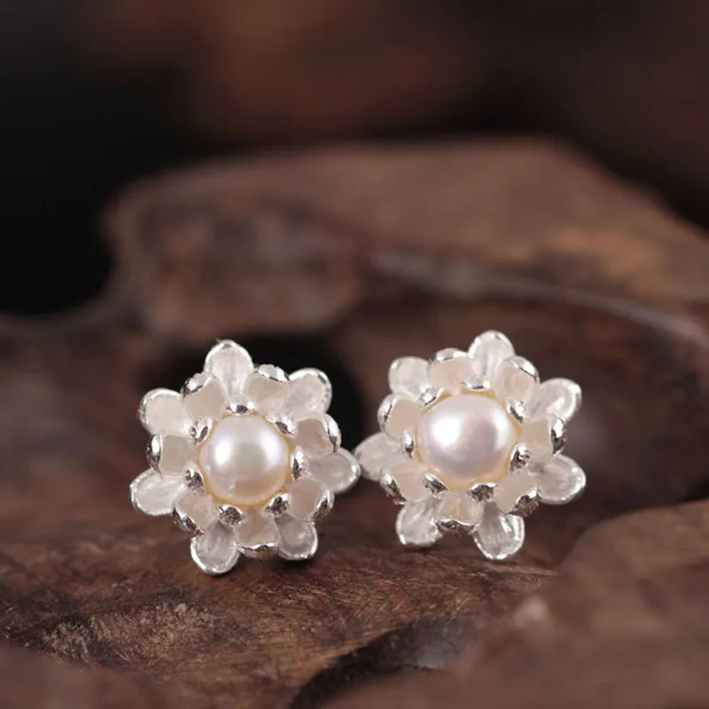 Серьги из стерлингового серебра 925 пробы серьги лазурита жемчуга цветов лотоса