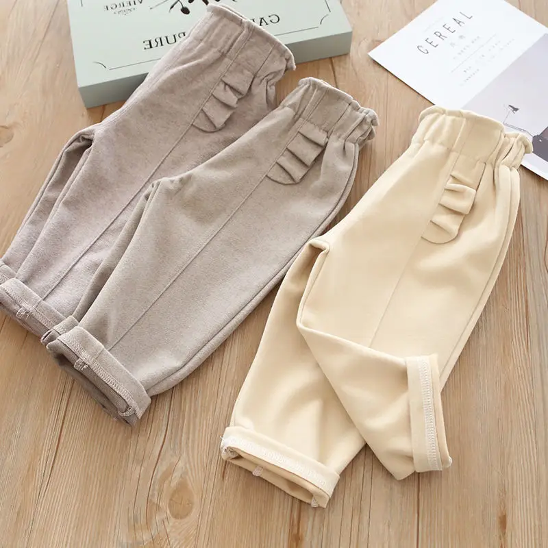 

2021 Spring Autumn Harem Pants for Girls Woolen Children's Loose Trousers Girls Elastic Waist Pants for Girls Casual Pants W251