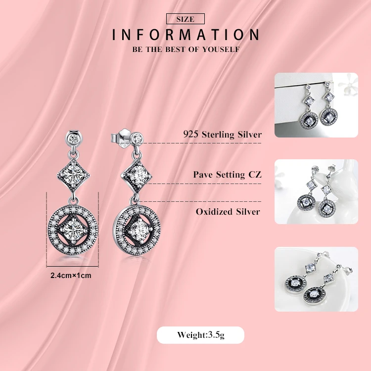 Серьги подвески женские из серебра 925 пробы с фианитом|Серьги-подвески| |