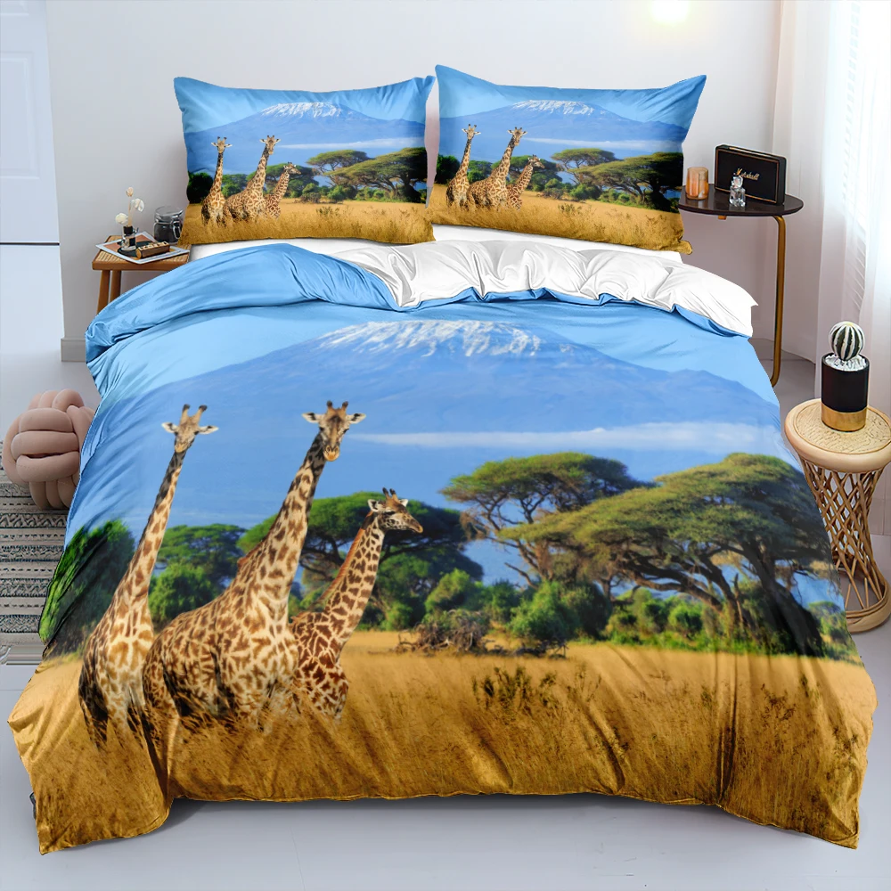 

3D White Bedding Set Giraffe Quilt Cover Set Animal Comforter Covers Pillow Covers King Queen Super King Twin Size 160*200cm