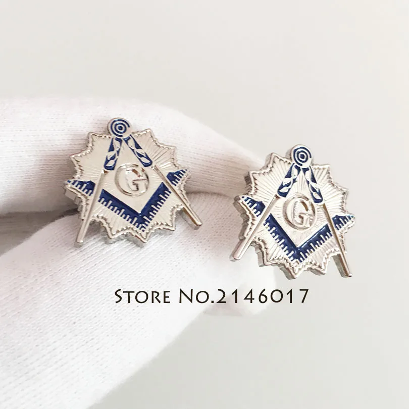 

10 Pairs Wholesale Square and Compass with Sunburst Cuff Link for the Freemason Newly Silver Color Blue Lodge Masonic Cufflinks