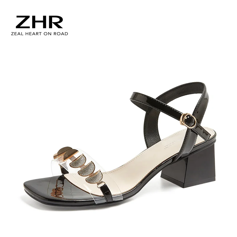 

ZHR 2020 Sexy Women Ankle Strap Sandals Shell Shape Square heel FashionBuckle Strap Women Sandals Bling Wedding Party