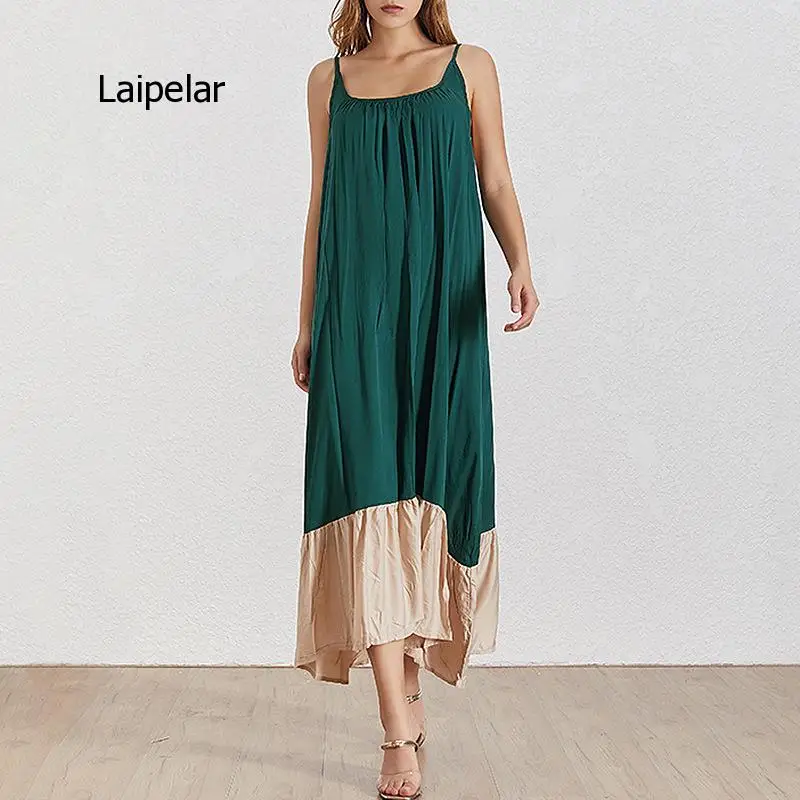 Женское свободное шифоновое платье длинное и удобное на бретельках с