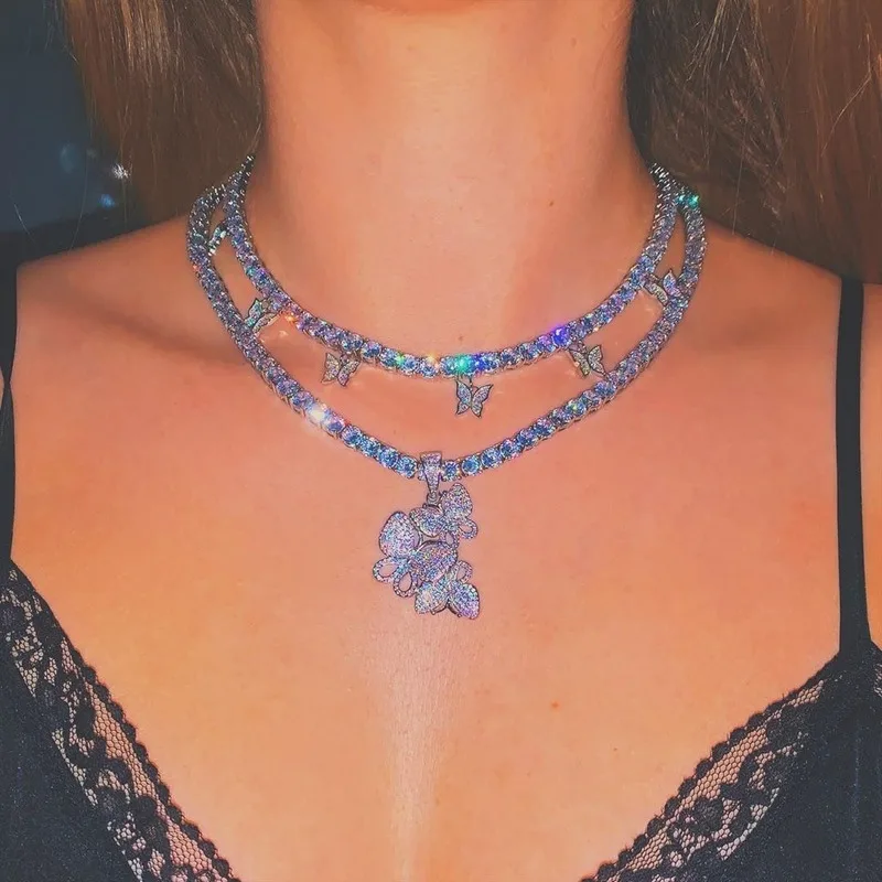 

Ожерелье женское многослойное, цепь для тенниса с подвеской в виде бабочки, очаровательное многослойное колье до ключиц с животными, бижуте...