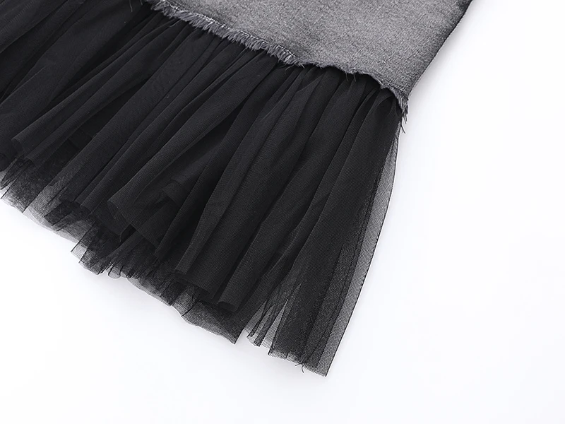 

[EAM] High Waist Black Spliced Denim Mesh Asymmetrical Half-body Skirt Women Fashion Tide New Spring Summer 2021 1DD7463
