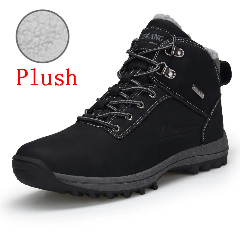 MIXIDELAI Brand New Fashion Pu Leather Men Boots Comfortable Men Shoes Ankle Boots Short Plush Winter Warm Shoes Men Size 39~46 - Цвет: Black Plush