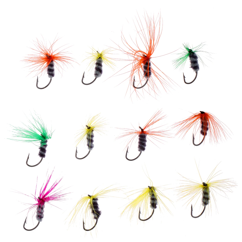 12 шт. рыболовные приманки насекомые лососевая форель ассортимент сухих мушек из