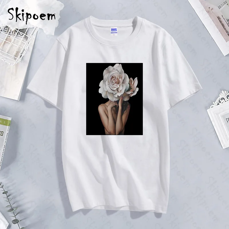 Футболка женская с перьями и цветами пикантная белая рубашка в стиле Харадзюку