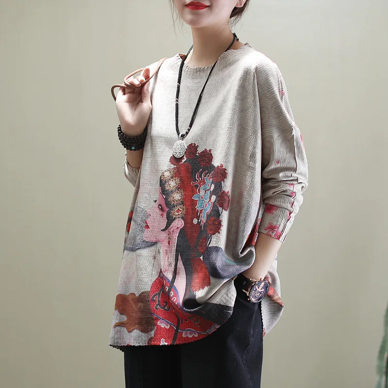 Женский винтажный Пуловер Max LuLu Повседневный хлопковый свитер с принтом в