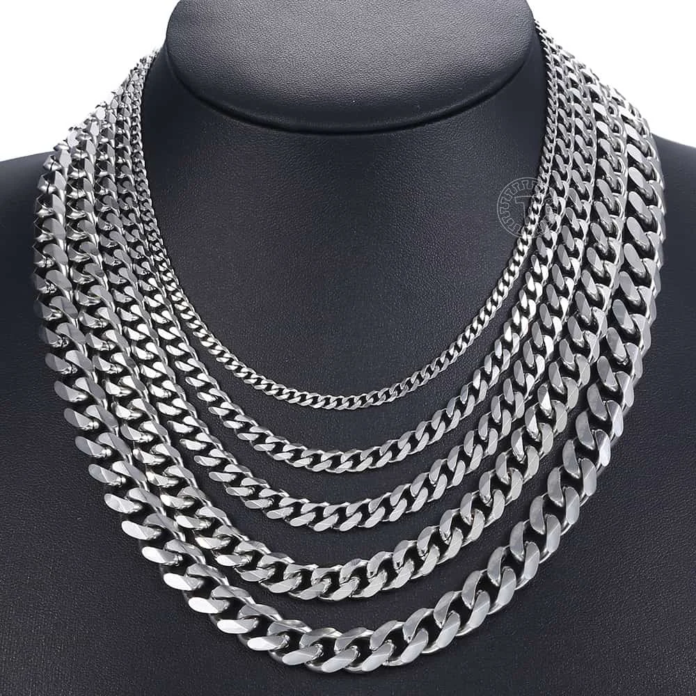 3-11mm Men's Curb Chain Necklace Silver Color Stainless Steel Cuban Link Long for Unisex Men Punk Classic Jewelry | Украшения и