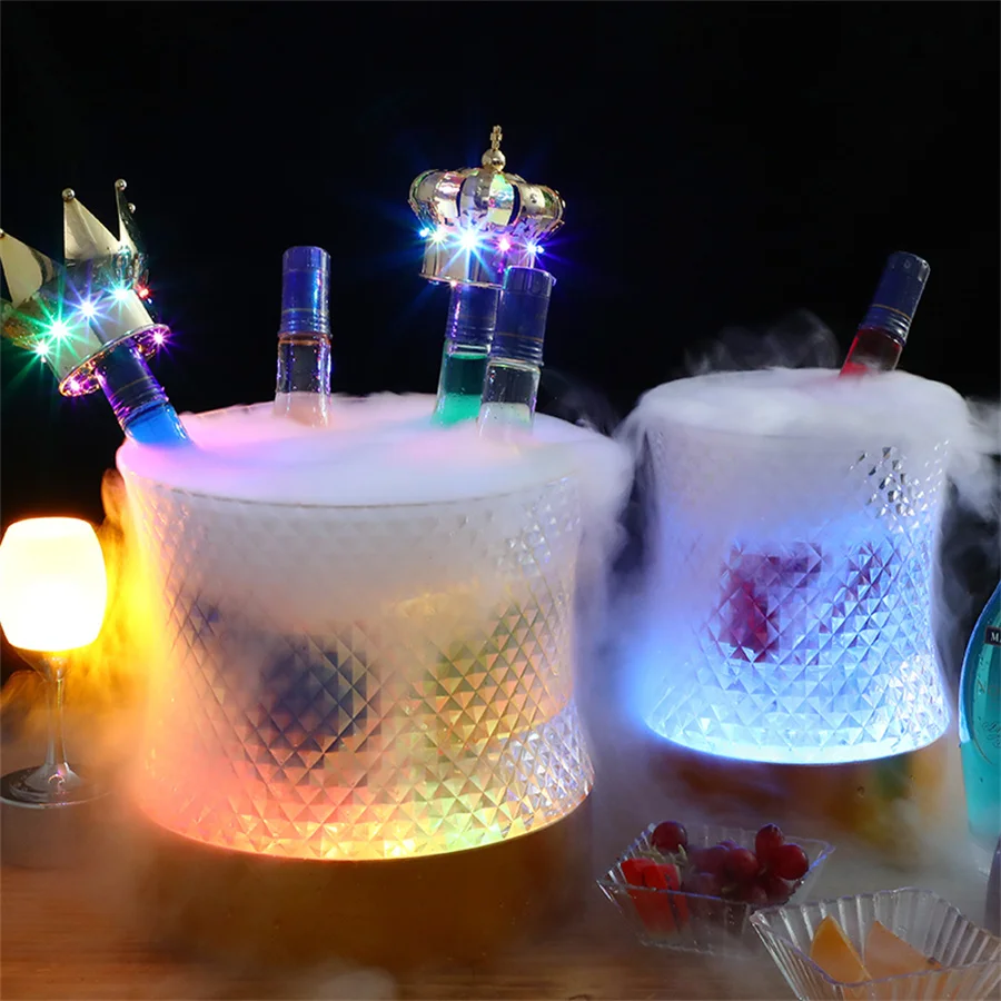 Waterproof Acrylic LED Ice Bucket Light 7 Color Changeable Champagne Beer Wine Bucket Holder KTV Nightclubs Bar Party Decor