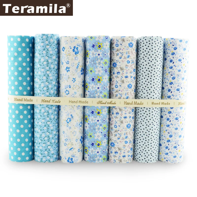 Teramila 7 шт. хлопчатобумажная ткань метр светильник синий Telas DIY ремесло цветы и белый горошек дизайн DIY лоскутное нашивки украшения