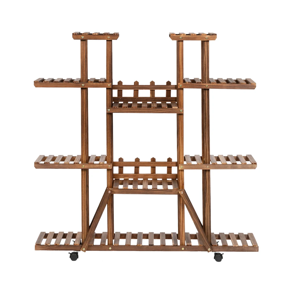 

(From USA) New Arrval 3/4/6 Layers Indoor And Outdoor Carbonized Ribbon Wheel Wooden Plant Stand Garden Decrotion Plant Frame