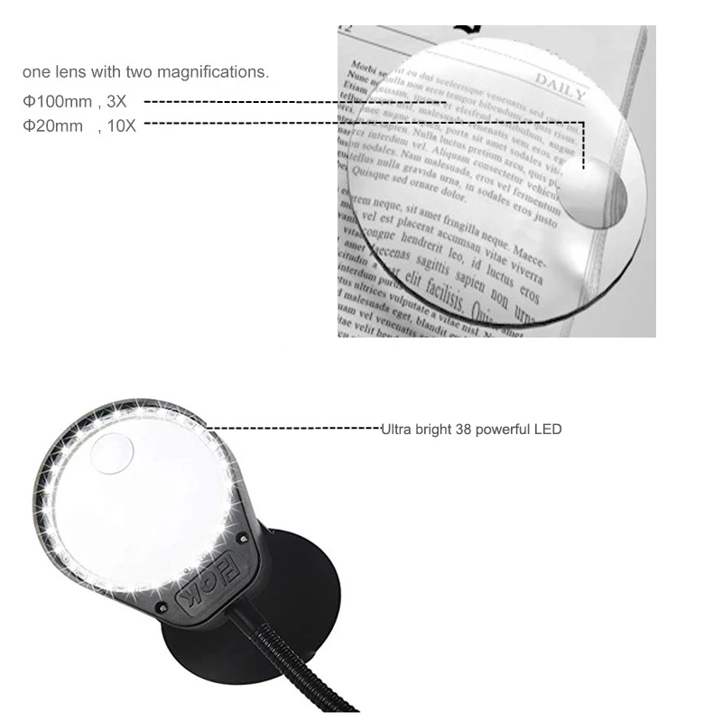 Настольная светодиодная Лупа с USB-разъемом лупа увеличительным стеклом 8X 15X